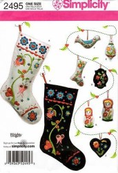 2495 JACOBEAN EMBROIDER FELT STOCKINGS, ORNAMENTS PATTERN